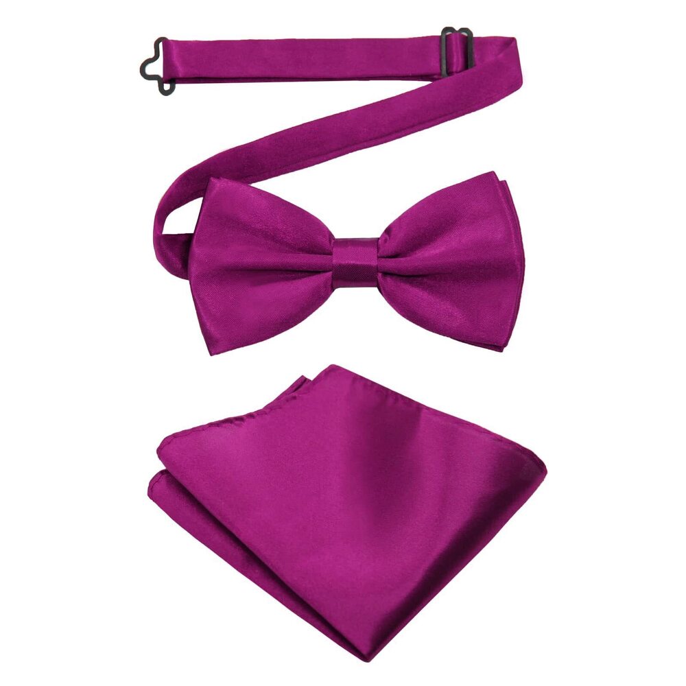 2467 Bow Ties Solid Color Pre-tied Bow Tie Pocket Square Set Formal Tuxedo